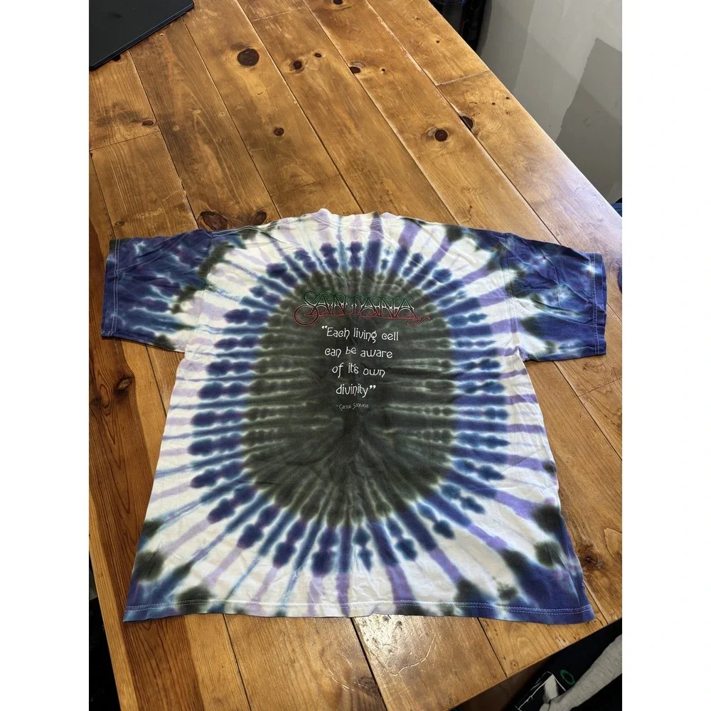 Vintage 1999 Santana Carlos Tie-Dye T-Shirt Gildan XL Each Living Cell Quote
